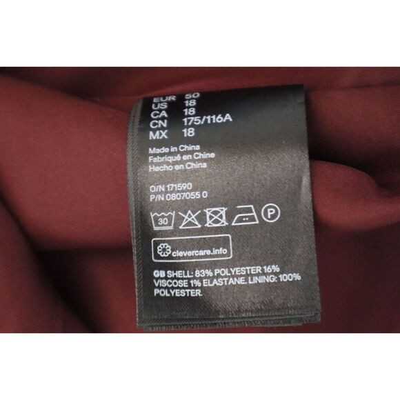 H&M Women's Sz 18 Dark Red/Burgundy Straight Cut Blazer Jacket - Picture 4 of 6